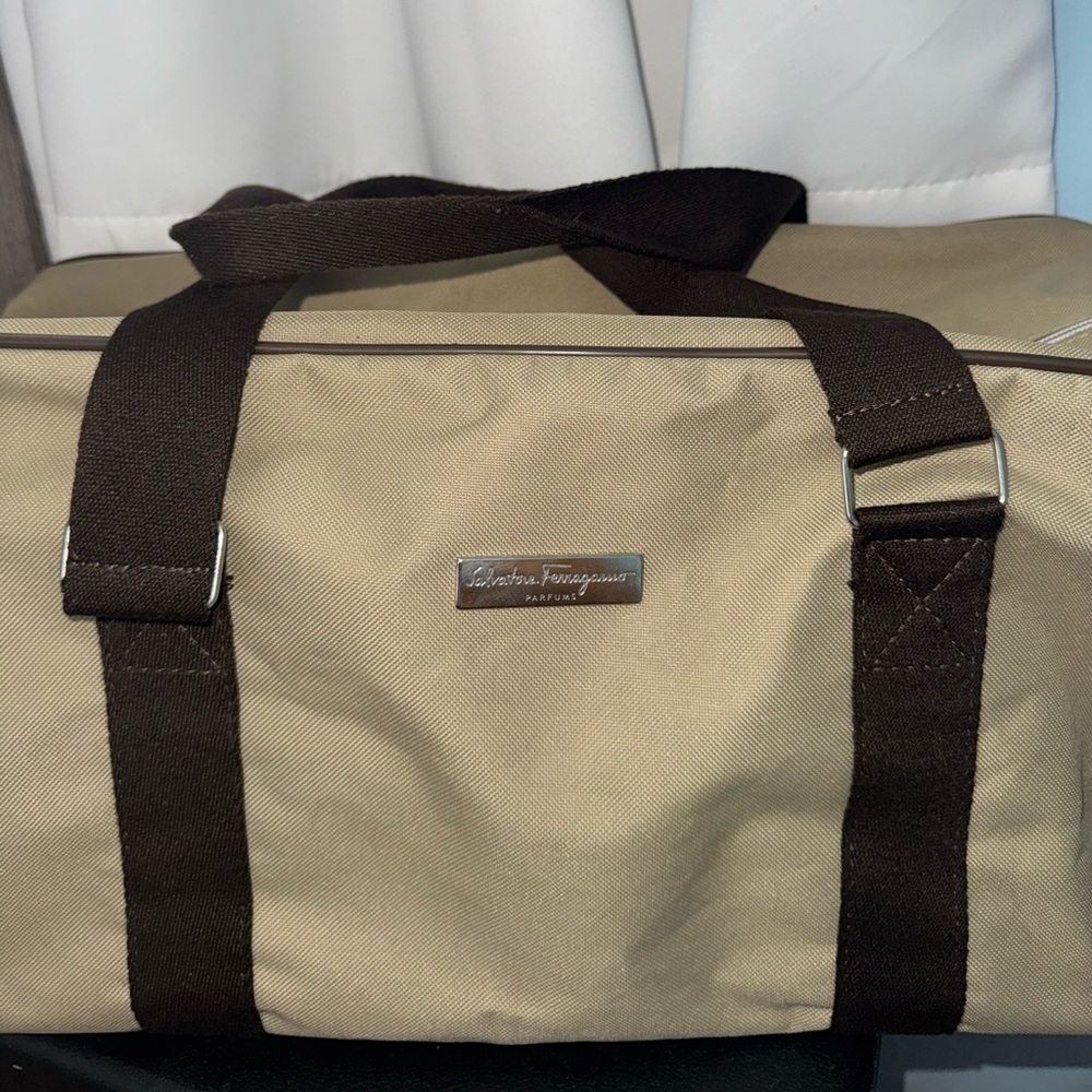 Salvatore Ferragamo Perfume Tan and Brown Duffel Bag Classic Design